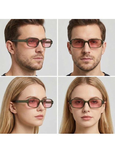 VEYREY VeyRey ochelari de soare cu rama unghiulară Nonmock rama verde lentile roz