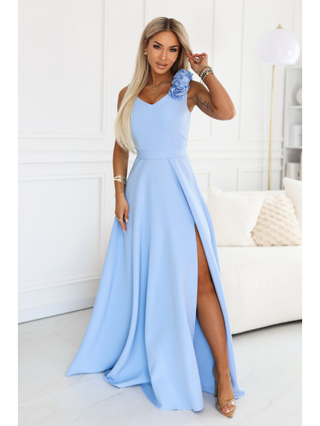 numoco Rochie elegantă de seară maxi cu cărări și trandafiri - albastru deschis