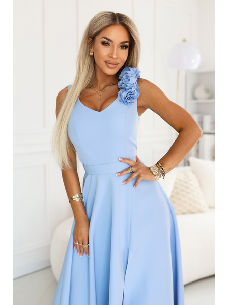 numoco Rochie elegantă de seară maxi cu cărări și trandafiri - albastru deschis