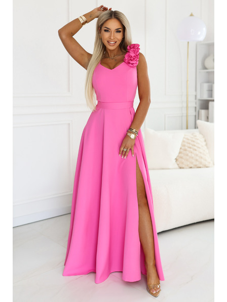 numoco Rochie elegantă de seară maxi cu crac și trandafiri - roz zahăr