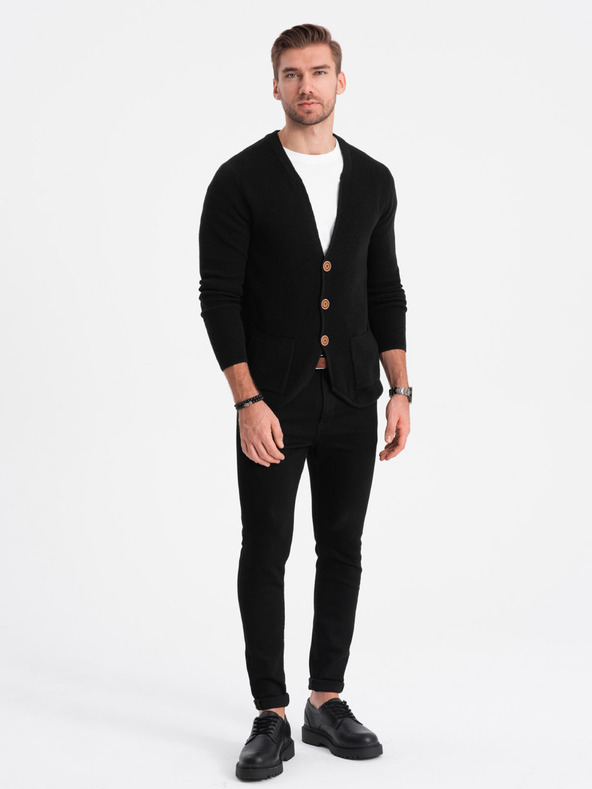 Ombre Clothing Cardigan structurat pentru bărbați cu buzunare - negru