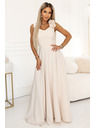 numoco Rochie maxi elegantă de seară cu crac și flori - bej