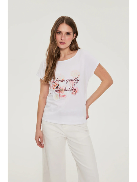 Moodo Bluză din bumbac cu imprimeu albă Moodo