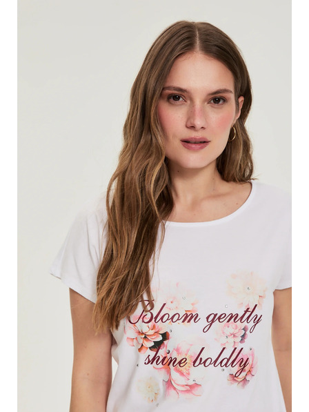 Moodo Bluză din bumbac cu imprimeu albă Moodo