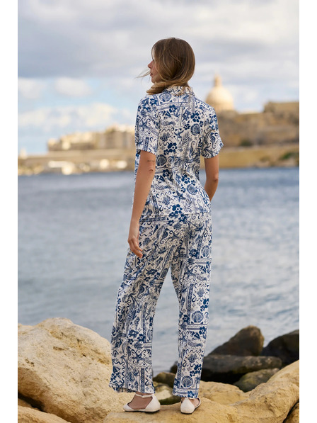 Moodo Pantaloni din viscoză cu imprimeu albastru navy Moodo