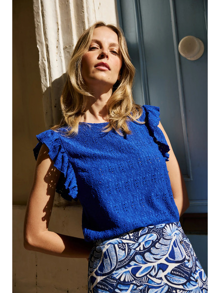 Moodo Bluză cu volane la mâneci albastră Moodo