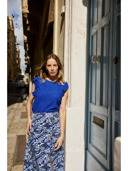 Moodo Bluză cu volane la mâneci albastră Moodo