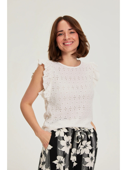 Moodo Bluză cu volane la mâneci albă Moodo