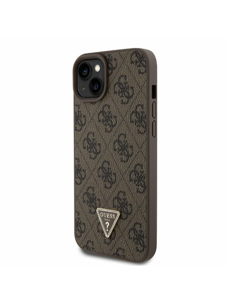 Guess Guess PU 4G Strass Triangle Metal Logo Carcasă Spate + Curea Crossbody pentru iPhone 15 Plus Brown