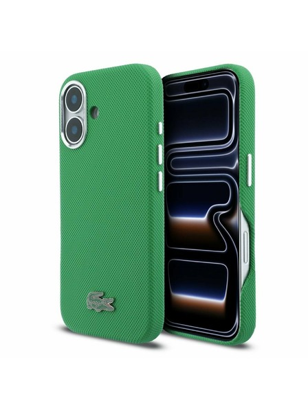 Lacoste Lacoste PVC Iconic Petit Pique Metal Logo MagSafe Carcasă Spate pentru iPhone 16 Estragon Green
