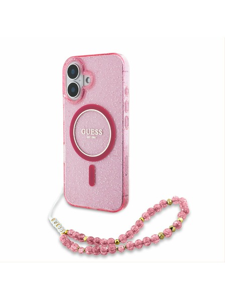Guess Guess IML Glitter Strap MagSafe Carcasă Spate pentru iPhone 16 Plus Pink