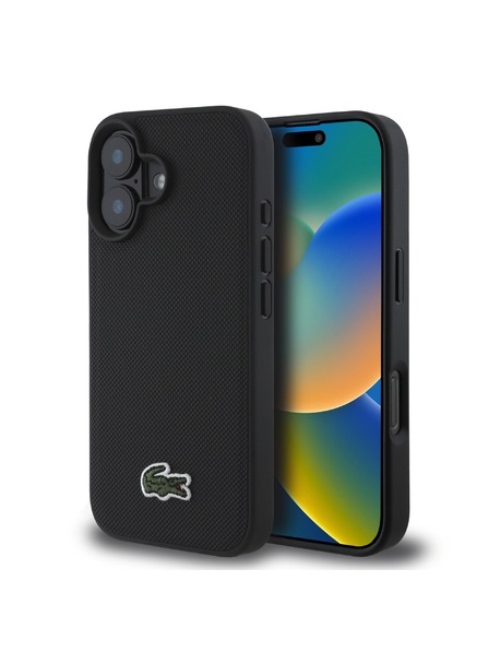 Lacoste Lacoste Iconic Petit Pique Woven Logo MagSafe Carcasă Spate pentru iPhone 16 Plus Black