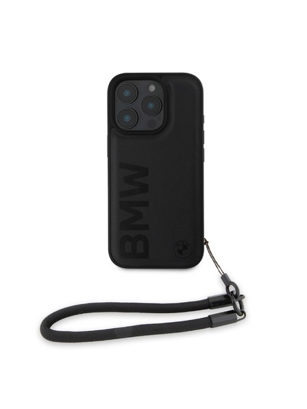 BMW BMW Leather Signature and Strap Carcasă Spate pentru iPhone 16 Pro Black