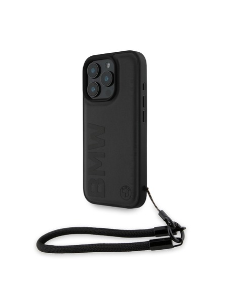 BMW BMW Leather Signature and Strap Carcasă Spate pentru iPhone 16 Pro Black