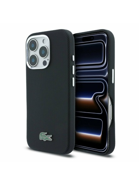 Lacoste Lacoste PVC Iconic Petit Pique Metal Logo MagSafe Carcasă Spate pentru iPhone 16 Pro Max Black