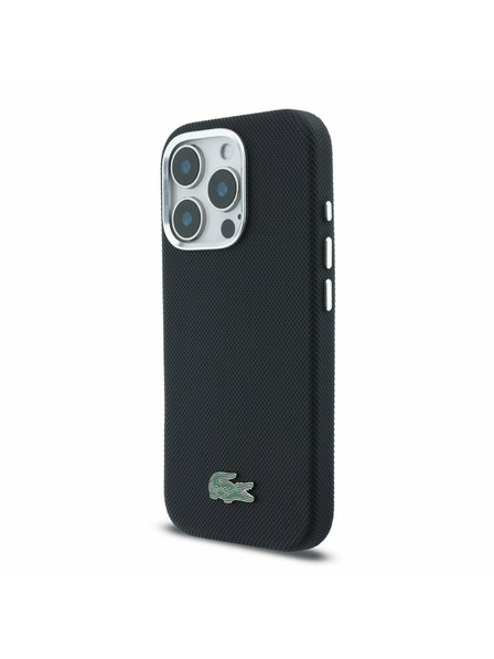 Lacoste Lacoste PVC Iconic Petit Pique Metal Logo MagSafe Carcasă Spate pentru iPhone 16 Pro Max Black