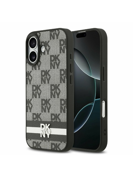 DKNY DKNY PU Leather Checkered Pattern and Stripe Carcasă Spate pentru iPhone 17 Black