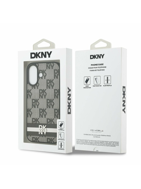 DKNY DKNY PU Leather Checkered Pattern and Stripe Carcasă Spate pentru iPhone 17 Black