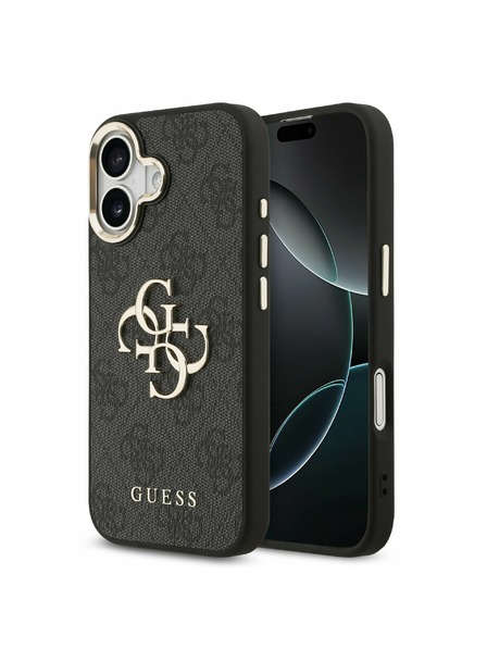 Guess Guess PU Leather 4G Metal Logo Gold Frame Carcasă Spate pentru iPhone 17 Black