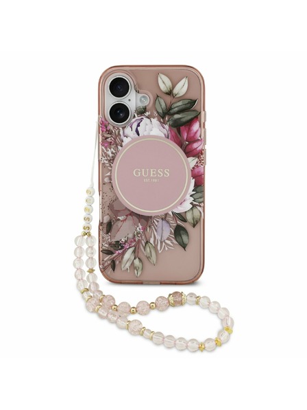 Guess Guess IML Flowers Strap MagSafe Carcasă Spate pentru iPhone 17 Pink