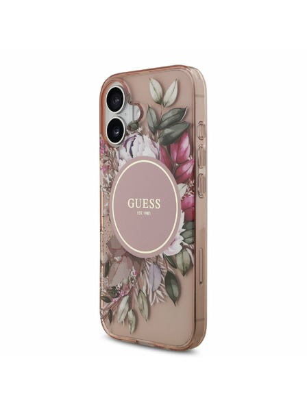 Guess Guess IML Flowers Strap MagSafe Carcasă Spate pentru iPhone 17 Pink