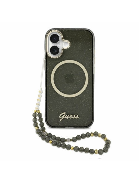 Guess Guess IML Glitter Script Strap MagSafe Carcasă Spate pentru iPhone 17 Black