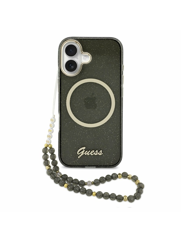 Guess Guess IML Glitter Script Strap MagSafe Carcasă Spate pentru iPhone 17 Black