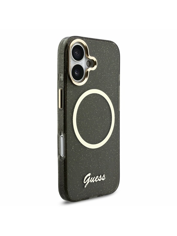 Guess Guess IML Glitter Script Strap MagSafe Carcasă Spate pentru iPhone 17 Black