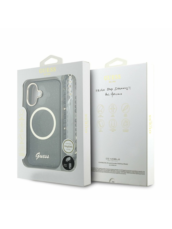 Guess Guess IML Glitter Script Strap MagSafe Carcasă Spate pentru iPhone 17 Black