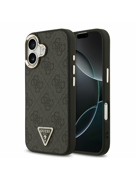 Guess Guess PU Leather 4G Strass Triangle Logo Gold Frame MagSafe Carcasă Spate pentru iPhone 17 Black