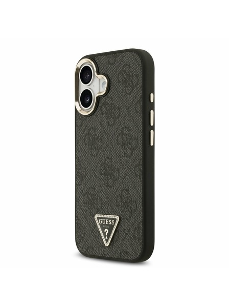 Guess Guess PU Leather 4G Strass Triangle Logo Gold Frame MagSafe Carcasă Spate pentru iPhone 17 Black