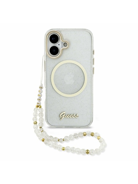 Guess Guess IML Glitter Script Strap MagSafe Carcasă Spate pentru iPhone 17 Transparent