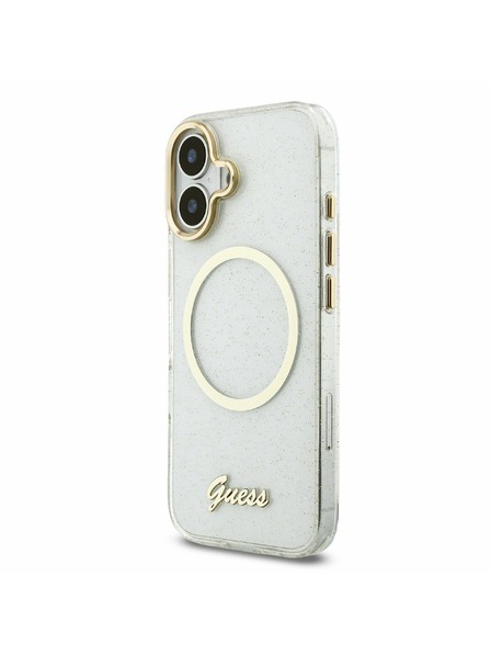 Guess Guess IML Glitter Script Strap MagSafe Carcasă Spate pentru iPhone 17 Transparent