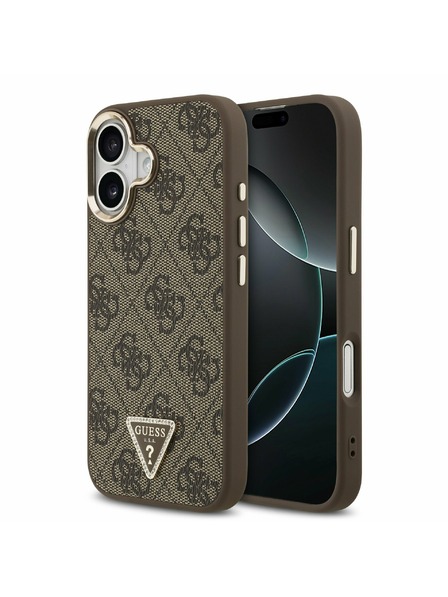 Guess Guess PU Leather 4G Strass Triangle Logo Gold Frame MagSafe Carcasă Spate pentru iPhone 17 Brown