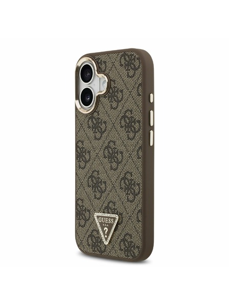 Guess Guess PU Leather 4G Strass Triangle Logo Gold Frame MagSafe Carcasă Spate pentru iPhone 17 Brown