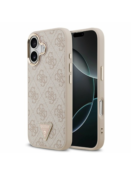 Guess Guess PU Leather 4G Strass Triangle Logo Gold Frame MagSafe Carcasă Spate pentru iPhone 17 Pink