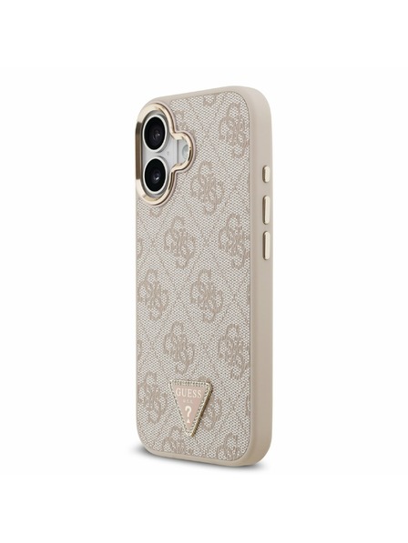 Guess Guess PU Leather 4G Strass Triangle Logo Gold Frame MagSafe Carcasă Spate pentru iPhone 17 Pink