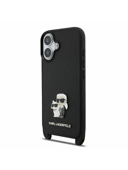 Karl Lagerfeld Karl Lagerfeld Saffiano Crossbody Curea Metal Karl and Choupette Carcasă Spate pentru iPhone 17 Black