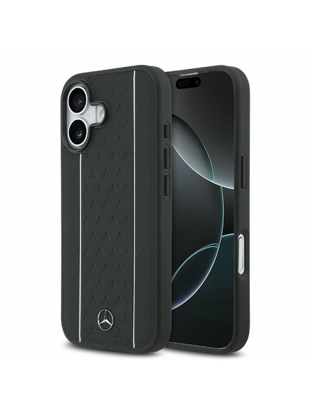 Mercedes Mercedes Leather Star Pattern and Stripes MagSafe Carcasă Spate pentru iPhone 17 Black/White