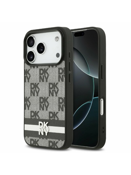 DKNY DKNY PU Leather Checkered Pattern and Stripe Carcasă Spate pentru iPhone 17 Pro Negru