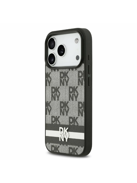 DKNY DKNY PU Leather Checkered Pattern and Stripe Carcasă Spate pentru iPhone 17 Pro Negru