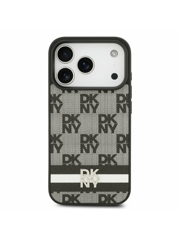 DKNY DKNY PU Leather Checkered Pattern and Stripe Carcasă Spate pentru iPhone 17 Pro Negru