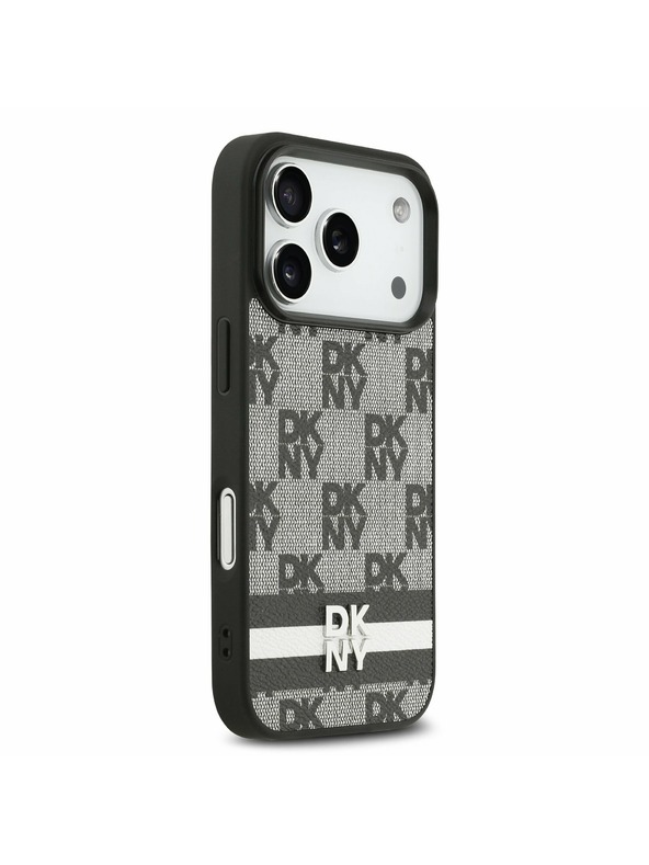 DKNY DKNY PU Leather Checkered Pattern and Stripe Carcasă Spate pentru iPhone 17 Pro Negru