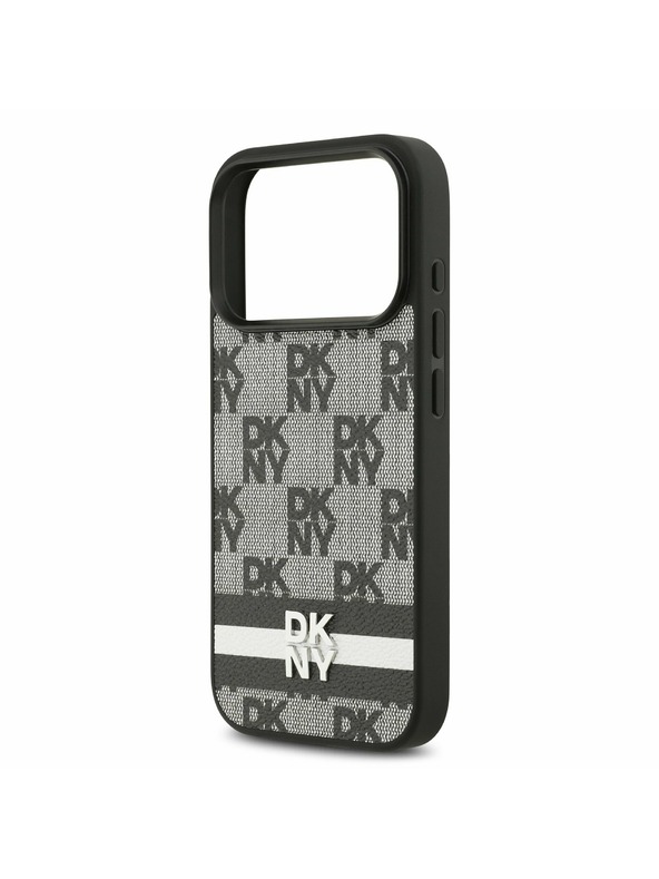 DKNY DKNY PU Leather Checkered Pattern and Stripe Carcasă Spate pentru iPhone 17 Pro Negru