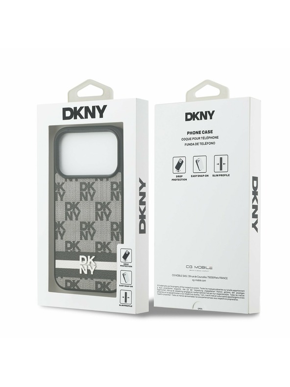 DKNY DKNY PU Leather Checkered Pattern and Stripe Carcasă Spate pentru iPhone 17 Pro Negru