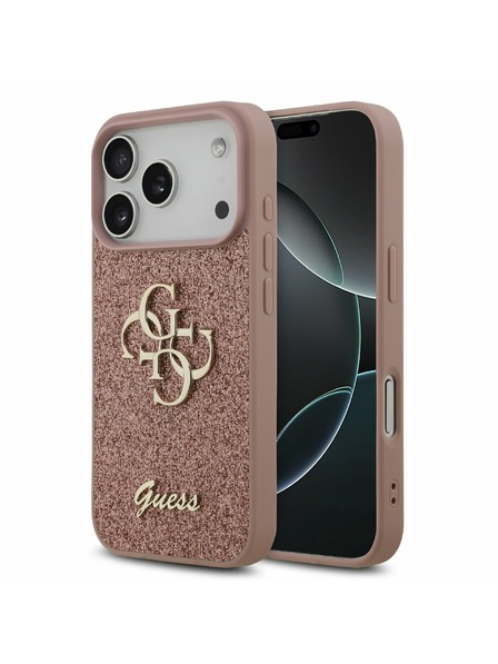 Guess Guess PU Fixed Glitter 4G Metal Logo Carcasă Spate pentru iPhone 17 Pro Roz