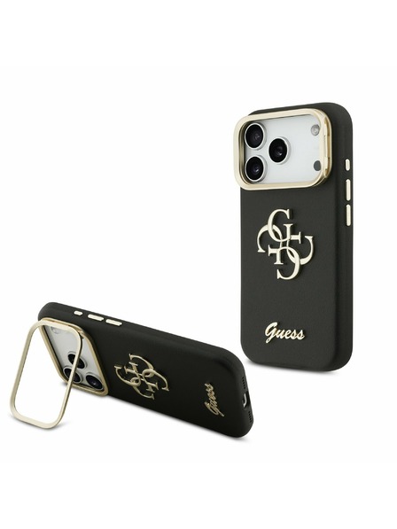 Guess Guess PU Grained 4G Logo Stand Camera Frame Carcasă Spate pentru iPhone 17 Pro Negru