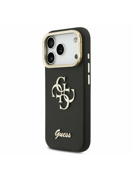 Guess Guess PU Grained 4G Logo Stand Camera Frame Carcasă Spate pentru iPhone 17 Pro Negru