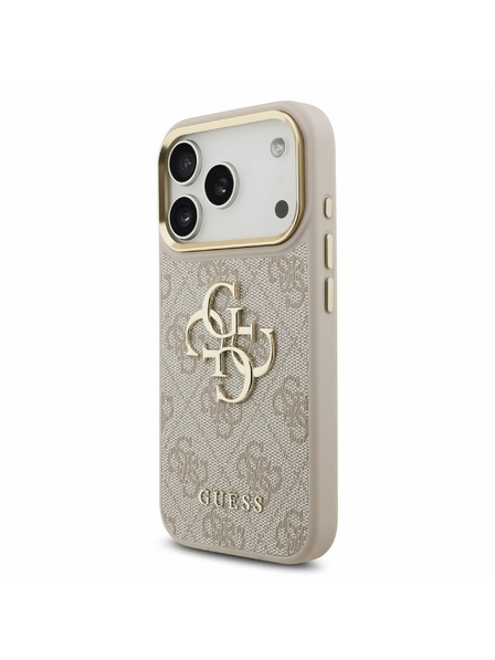 Guess Guess PU Leather 4G Metal Logo Gold Frame Carcasă Spate pentru iPhone 17 Pro Roz
