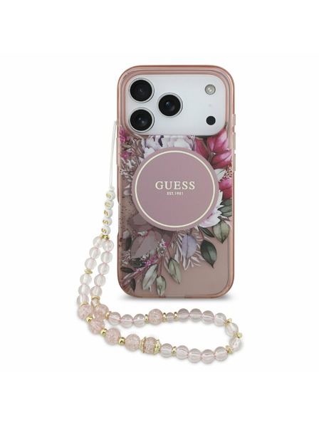 Guess Guess IML Flowers Strap MagSafe Carcasă Spate pentru iPhone 17 Pro Roz